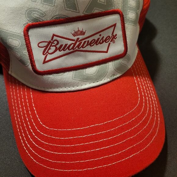 Budweiser Trucker Hat Red White Mesh Snapback Beer Cap - Picture 3 of 8